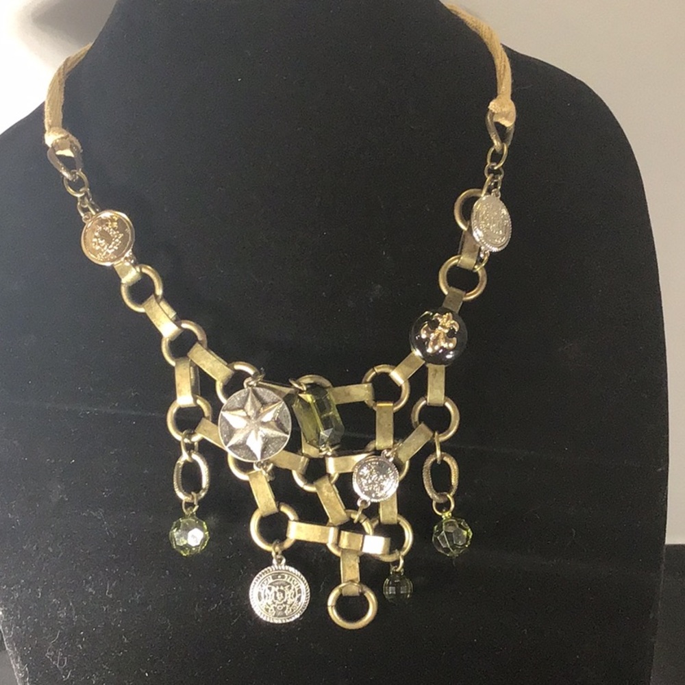 Gold and Silver Asymmetrical Necklace with Crystal Accents